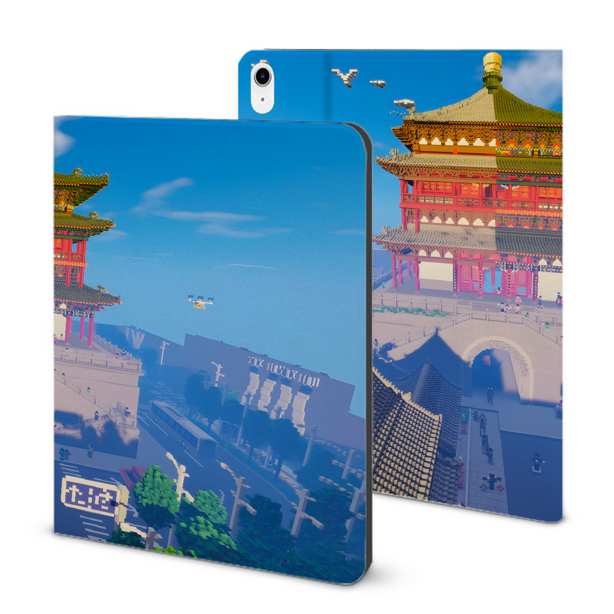（画像用） マインクラフト ブロックの世界 Minecraft MC Block world IPad ケース ブック型 PUレザー TPU 耐衝撃 軽量 薄型 ペン収納なし 全面保護 IPad 各モデル対応